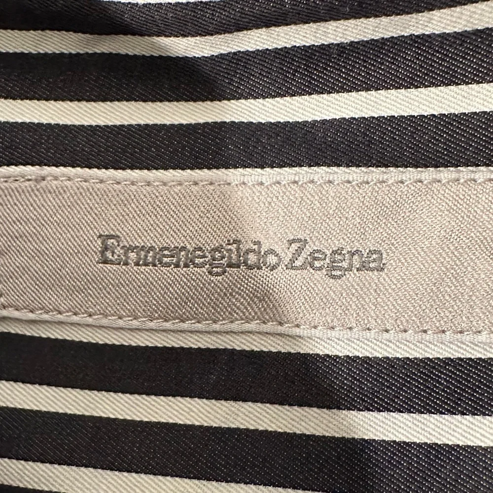 ERMENEGILDO ZEGNA XXL Made Italy Charcoal White Stripe Button Down No Tuck Shirt - Picture 3 of 13